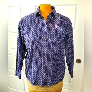 VINTAGE DISNEY POOH EMBROIDERY EEYORE PURPLE CORDUROY BUTTON UP SHIRT WOMEN L